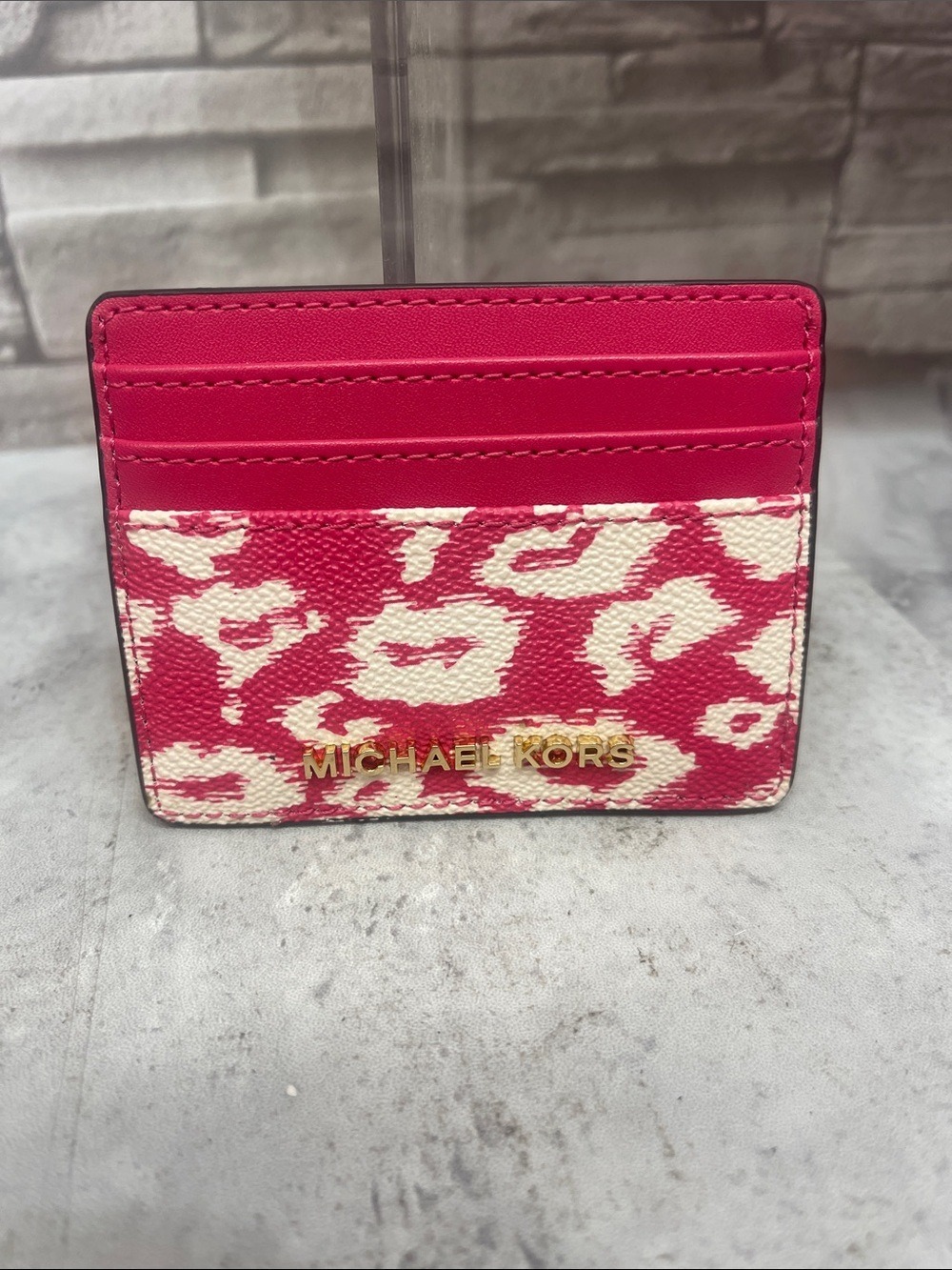 Michael Kors Pink and Cream Heart Leopard Print Crossbody & Matching Card Case - Picture 5 of 9